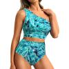 image:imageHolipick Women One Shoulder High Waisted Bikini Set Two Piece Tummy Control Swimsuits Full Coverage Bathing SuitGreen Paisley