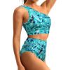 image:imageHolipick Women One Shoulder High Waisted Bikini Set Two Piece Tummy Control Swimsuits Full Coverage Bathing SuitGreen Paisley