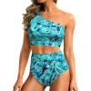 image:imageHolipick Women One Shoulder High Waisted Bikini Set Two Piece Tummy Control Swimsuits Full Coverage Bathing SuitGreen Paisley