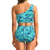 image:imageHolipick Women One Shoulder High Waisted Bikini Set Two Piece Tummy Control Swimsuits Full Coverage Bathing SuitGreen Paisley