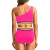 image:imageHolipick Women One Shoulder High Waisted Bikini Set Two Piece Tummy Control Swimsuits Full Coverage Bathing SuitPink Colorful Woven