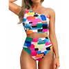 image:imageHolipick Women One Shoulder High Waisted Bikini Set Two Piece Tummy Control Swimsuits Full Coverage Bathing SuitColor Block