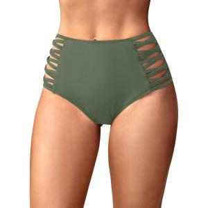 image:imageHolipick Women High Waisted Bikini Bottoms Tummy Control Swimsuit Bottoms Strappy Swim BottomOlive Green