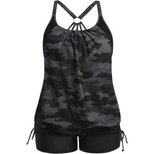 image:imageHolipick Plus Size Tankini Swimsuits for Women Two Piece Tummy Control Bathing Suit Blouson Tankini Top with ShortsCamo