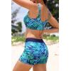 image:imageHolipick Long Sleeve Swimsuits for Women  3 Piece Rash Guard with Shorts Zipper SPF Swim Shirt with Built in BraNavy Leaves
