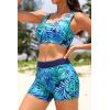 image:imageHolipick Long Sleeve Swimsuits for Women  3 Piece Rash Guard with Shorts Zipper SPF Swim Shirt with Built in BraNavy Leaves