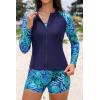 image:imageHolipick Long Sleeve Swimsuits for Women  3 Piece Rash Guard with Shorts Zipper SPF Swim Shirt with Built in BraNavy Leaves