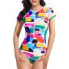 image:imageHolipick Short Sleeve Rash Guard for Women  Modest One Piece Swimsuit UPF 50 Zipper Bathing SuitColor Block
