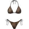 image:imageHolipick Two Piece Triangle Bikini Sets for Women String Bathing Suit Halter Top with Side Tie Bikini BottomBlack Lace