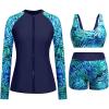 image:imageHolipick Long Sleeve Swimsuits for Women  3 Piece Rash Guard with Shorts Zipper SPF Swim Shirt with Built in BraNavy Leaves