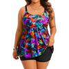 image:imageHolipick Plus Size 2 Piece Swimsuit  Women Tankini Bathing Suits Flowy Swim Top with Boy ShortsColorful Leaves