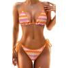 image:imageHolipick Two Piece Triangle Bikini Sets for Women String Bathing Suit Halter Top with Side Tie Bikini BottomStriped and Orange