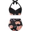 image:imageHolipick Women High Waisted Bikini Set Two Piece Swimsuit Tummy Control Bathing Suit Vintage Halter SwimwearOrange Floral Black