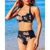 image:imageHolipick Women High Waisted Bikini Set Two Piece Swimsuit Tummy Control Bathing Suit Vintage Halter SwimwearOrange Floral Black