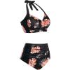image:imageHolipick Women High Waisted Bikini Set Two Piece Swimsuit Tummy Control Bathing Suit Vintage Halter SwimwearOrange Floral Black