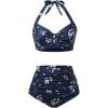 image:imageHolipick Women High Waisted Bikini Set Two Piece Swimsuit Tummy Control Bathing Suit Vintage Halter SwimwearNavy Floral