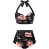 image:imageHolipick Women High Waisted Bikini Set Two Piece Swimsuit Tummy Control Bathing Suit Vintage Halter SwimwearOrange Floral Black