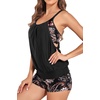 image:imageHolipick Blouson Tankini Swimsuits for Women  Two Piece Tummy Control Bathing Suit with Shorts Modest SwimwearBlack Paisley