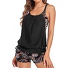 image:imageHolipick Blouson Tankini Swimsuits for Women  Two Piece Tummy Control Bathing Suit with Shorts Modest SwimwearBlack Paisley