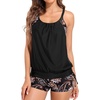 image:imageHolipick Blouson Tankini Swimsuits for Women  Two Piece Tummy Control Bathing Suit with Shorts Modest SwimwearBlack Paisley