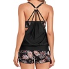 image:imageHolipick Blouson Tankini Swimsuits for Women  Two Piece Tummy Control Bathing Suit with Shorts Modest SwimwearBlack Paisley
