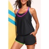 image:imageHolipick Blouson Tankini Swimsuits for Women  Two Piece Tummy Control Bathing Suit with Shorts Modest SwimwearColorful Black With Pocket