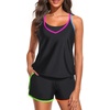 image:imageHolipick Blouson Tankini Swimsuits for Women  Two Piece Tummy Control Bathing Suit with Shorts Modest SwimwearColorful Black With Pocket