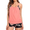 image:imageHolipick Blouson Tankini Swimsuits for Women  Two Piece Tummy Control Bathing Suit with Shorts Modest SwimwearCoral Pink Floral