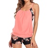 image:imageHolipick Blouson Tankini Swimsuits for Women  Two Piece Tummy Control Bathing Suit with Shorts Modest SwimwearCoral Pink Floral