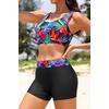 image:imageHolipick Long Sleeve Swimsuits for Women  3 Piece Rash Guard with Shorts Zipper SPF Swim Shirt with Built in BraColorful Leaf