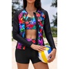image:imageHolipick Long Sleeve Swimsuits for Women  3 Piece Rash Guard with Shorts Zipper SPF Swim Shirt with Built in BraColorful Leaf