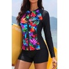 image:imageHolipick Long Sleeve Swimsuits for Women  3 Piece Rash Guard with Shorts Zipper SPF Swim Shirt with Built in BraColorful Leaf