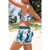 image:imageHolipick Long Sleeve Swimsuits for Women  3 Piece Rash Guard with Shorts Zipper SPF Swim Shirt with Built in BraTeal Flower