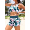 image:imageHolipick Long Sleeve Swimsuits for Women  3 Piece Rash Guard with Shorts Zipper SPF Swim Shirt with Built in BraTeal Flower