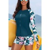 image:imageHolipick Long Sleeve Swimsuits for Women  3 Piece Rash Guard with Shorts Zipper SPF Swim Shirt with Built in BraTeal Flower