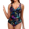 image:imageHolipick Women Tummy Control One Piece Swimsuit  Push Up Bathing Suit Full Coverage Slimming SwimwearBlack Colorful Leaves