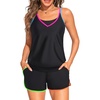 image:imageHolipick Blouson Tankini Swimsuits for Women  Two Piece Tummy Control Bathing Suit with Shorts Modest SwimwearColorful Black With Pocket