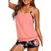 image:imageHolipick Blouson Tankini Swimsuits for Women  Two Piece Tummy Control Bathing Suit with Shorts Modest SwimwearCoral Pink Floral