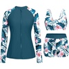 image:imageHolipick Long Sleeve Swimsuits for Women  3 Piece Rash Guard with Shorts Zipper SPF Swim Shirt with Built in BraTeal Flower