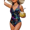 image:imageHolipick Women Tummy Control One Piece Swimsuit  Push Up Bathing Suit Full Coverage Slimming SwimwearBlack Colorful Leaves