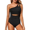 image:imageHolipick One Shoulder One Piece Swimsuit for Women Tummy Control Bathing Suits Modest Full Coverage Keyhole SwimwearCutout Black2