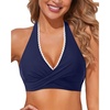 image:imageHolipick Women Halter Bikini Tops  Push Up Bathing Suit Top V Neck Full Coverage Swimsuit Top OnlyNavy Blue White