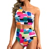 image:imageHolipick Women One Shoulder High Waisted Bikini Sets Two Piece Swimsuit Tummy Control Bathing Suit Full Coverage SwimwearColor Block