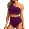 image:imageHolipick Women One Shoulder High Waisted Bikini Sets Two Piece Swimsuit Tummy Control Bathing Suit Full Coverage SwimwearDark Purple
