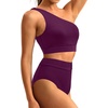 image:imageHolipick Women One Shoulder High Waisted Bikini Sets Two Piece Swimsuit Tummy Control Bathing Suit Full Coverage SwimwearDark Purple