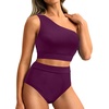 image:imageHolipick Women One Shoulder High Waisted Bikini Sets Two Piece Swimsuit Tummy Control Bathing Suit Full Coverage SwimwearDark Purple