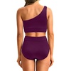 image:imageHolipick Women One Shoulder High Waisted Bikini Sets Two Piece Swimsuit Tummy Control Bathing Suit Full Coverage SwimwearDark Purple