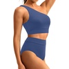 image:imageHolipick Women One Shoulder High Waisted Bikini Sets Two Piece Swimsuit Tummy Control Bathing Suit Full Coverage SwimwearGrayish Blue