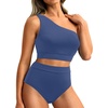image:imageHolipick Women One Shoulder High Waisted Bikini Sets Two Piece Swimsuit Tummy Control Bathing Suit Full Coverage SwimwearGrayish Blue