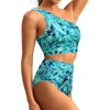 image:imageHolipick Women One Shoulder High Waisted Bikini Sets Two Piece Swimsuit Tummy Control Bathing Suit Full Coverage SwimwearGreen Paisley